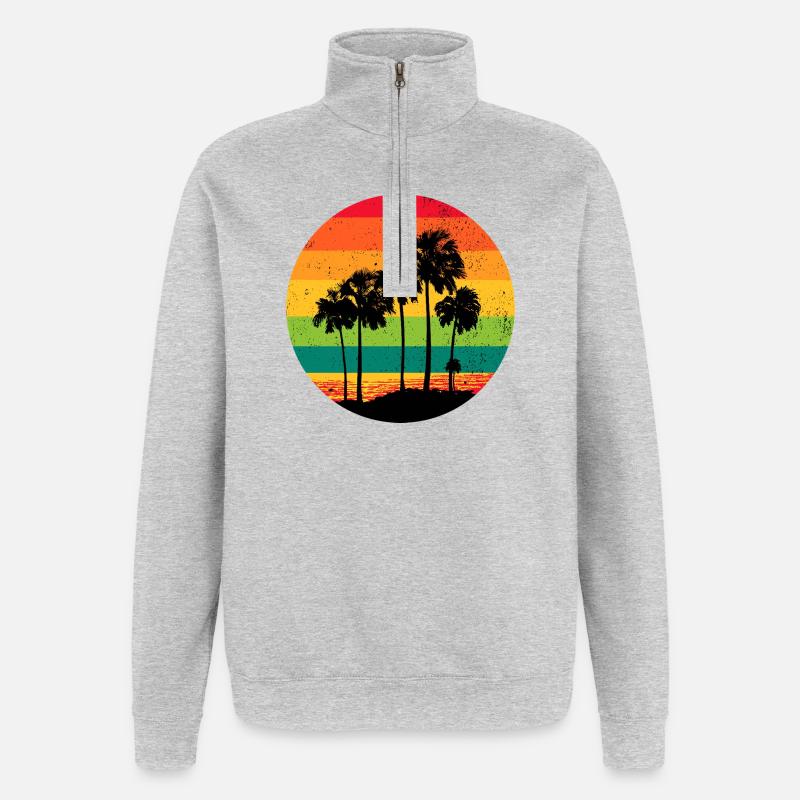 Palm Trees Beach Sunset Retro - Quarter-Zip Sweatshirt - heather grey