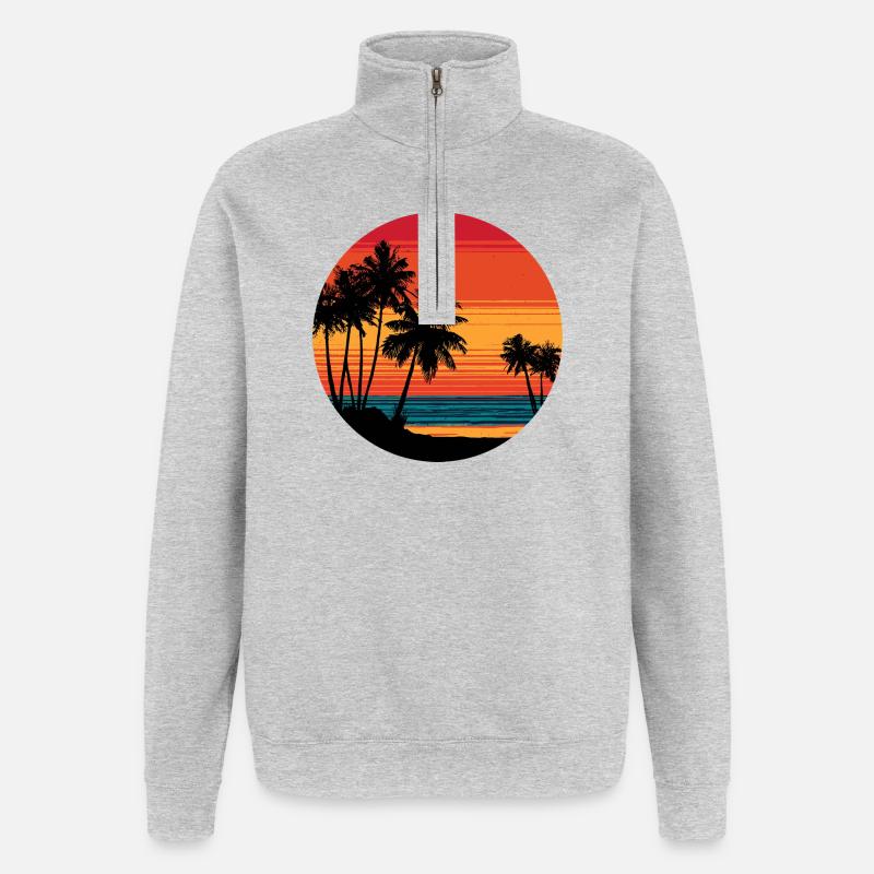 Palm Trees Beach Sunset Rétro - Sweat à zip 1/4 - gris chiné