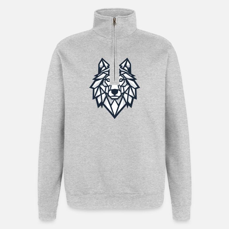 Geometrischer Wolf - Quarter-Zip-Sweatshirt - Grau meliert