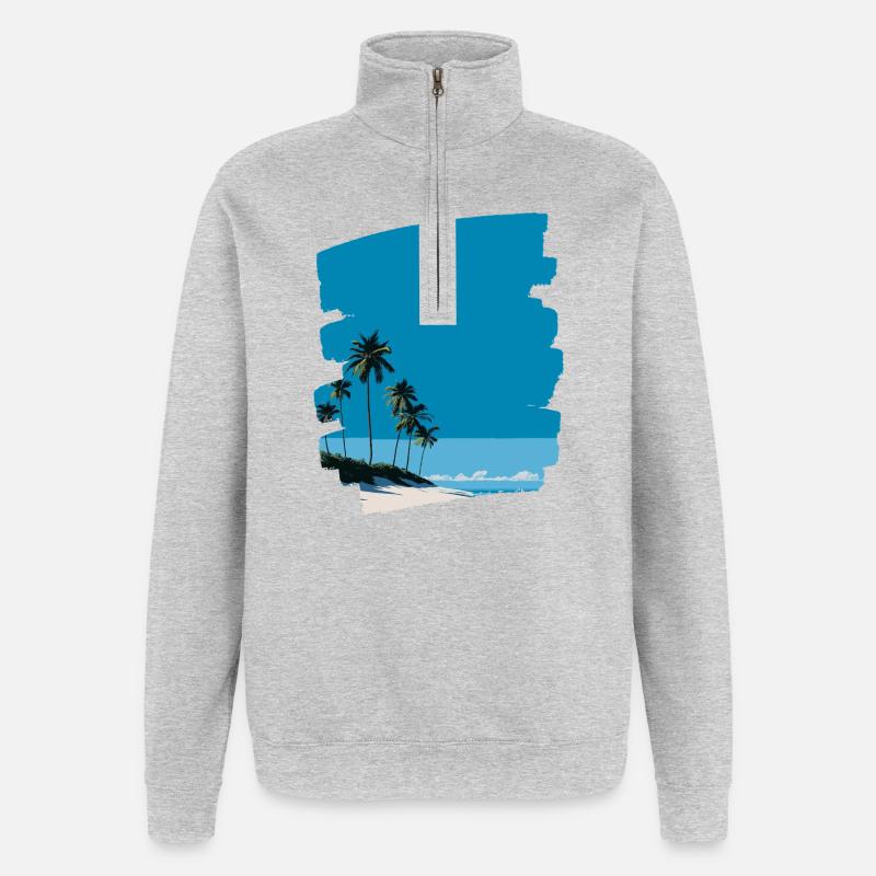 Palmiers de mer de plage - Sweat à zip 1/4 - gris chiné