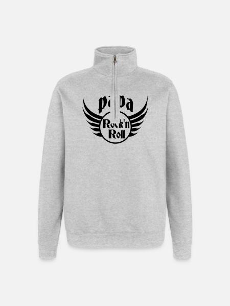 Papa Rock and Roll Skull Wings - Quarter-Zip Sweatshirt - heather grey