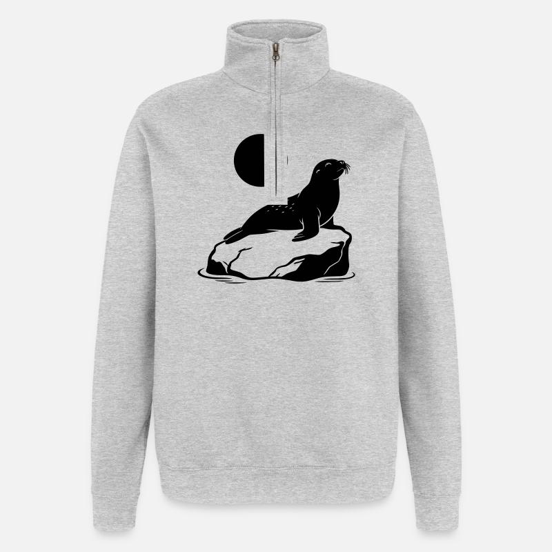 Phoque - Sweat à zip 1/4 - gris chiné