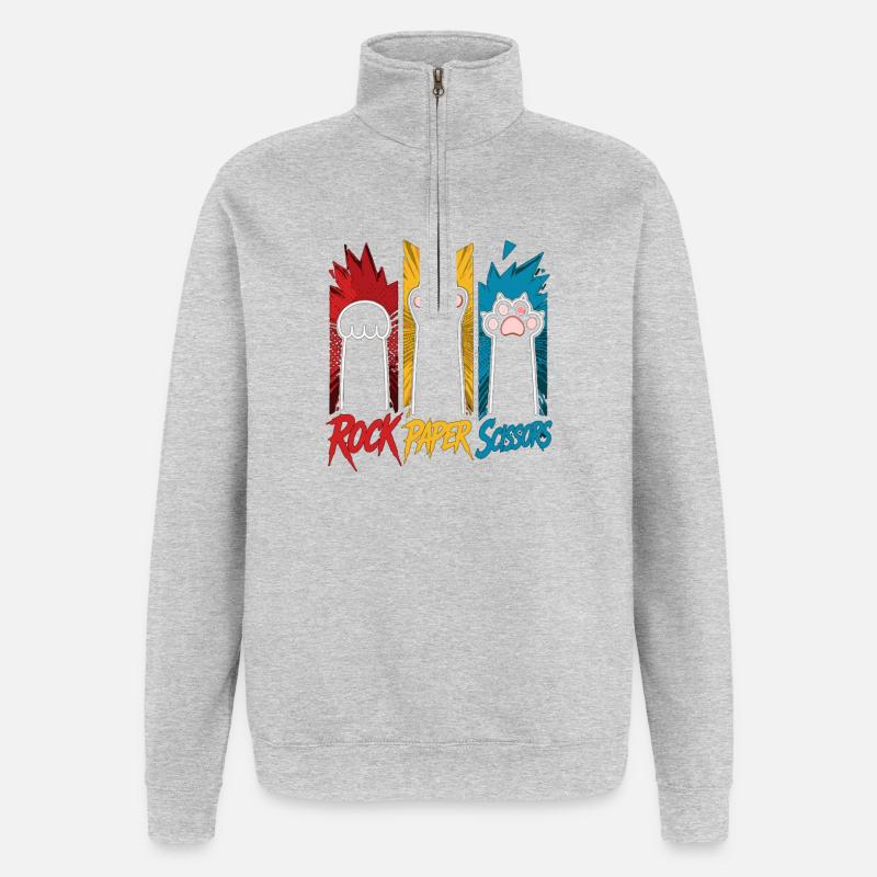 Trio Pierre-Papier-Ciseaux Pattes de Chat - Sweat à zip 1/4 - gris chiné