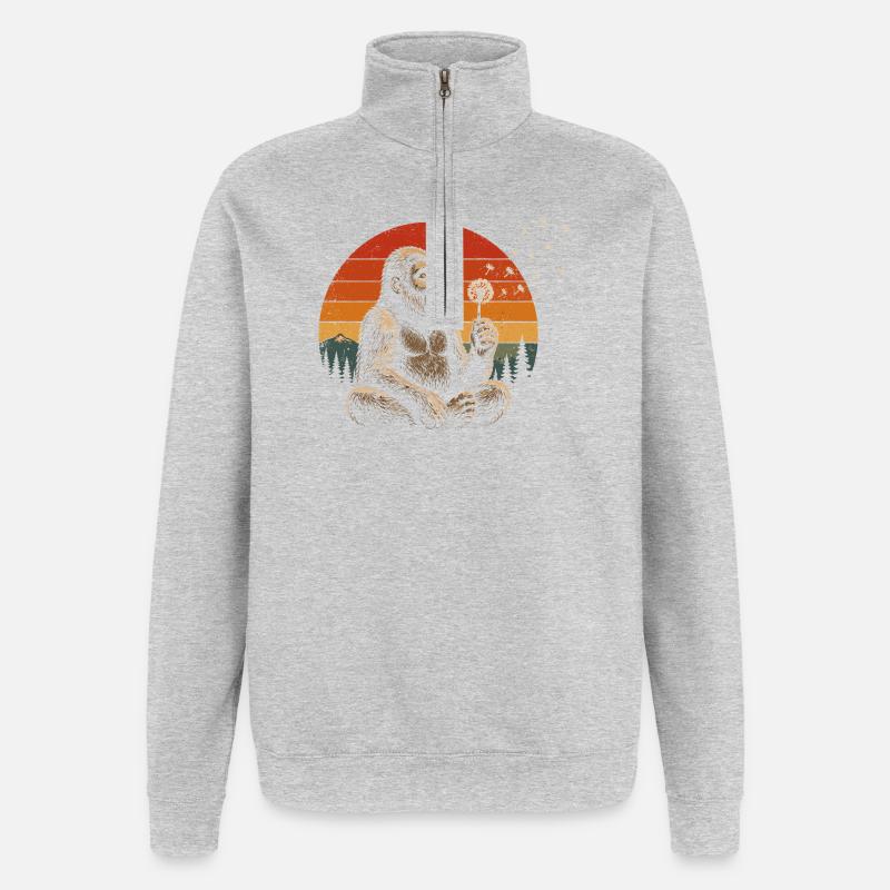 Ami singe au coucher de soleil - Sweat à zip 1/4 - gris chiné