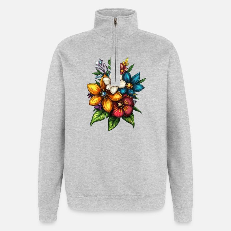Blumenstrauß Farbexplosion - Quarter-Zip-Sweatshirt - Grau meliert