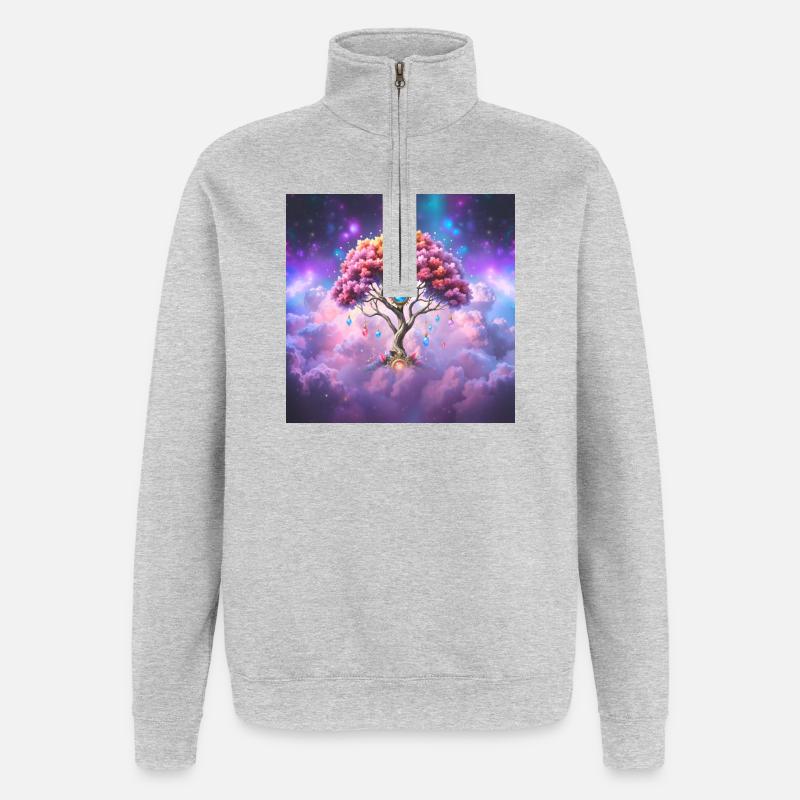 Kosmischer Edelsteinbaum - Quarter-Zip-Sweatshirt - Grau meliert