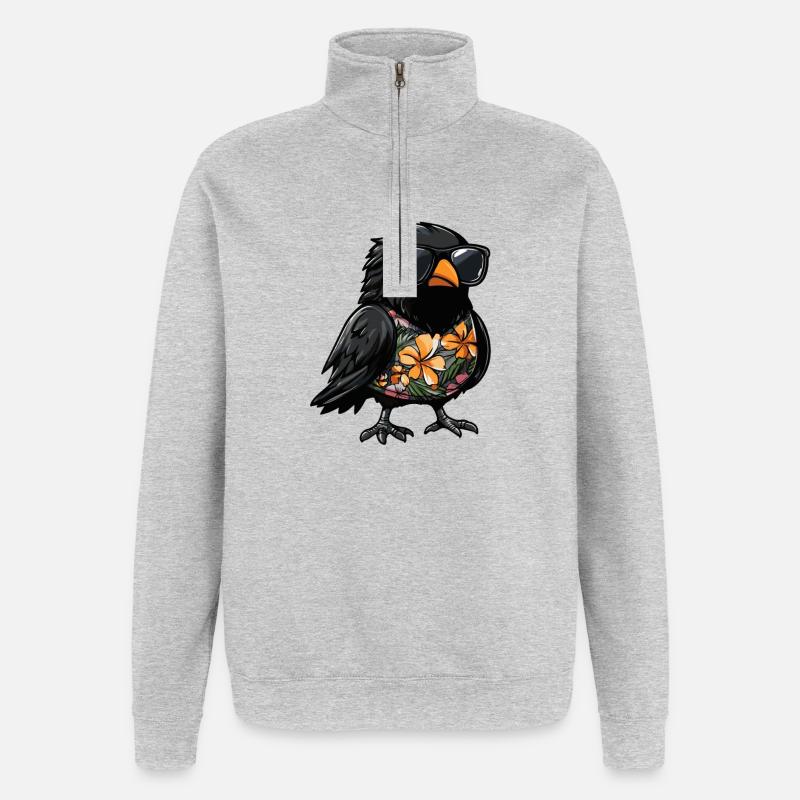 Rabe Krähe Comic Urlaub - Quarter-Zip-Sweatshirt - Grau meliert