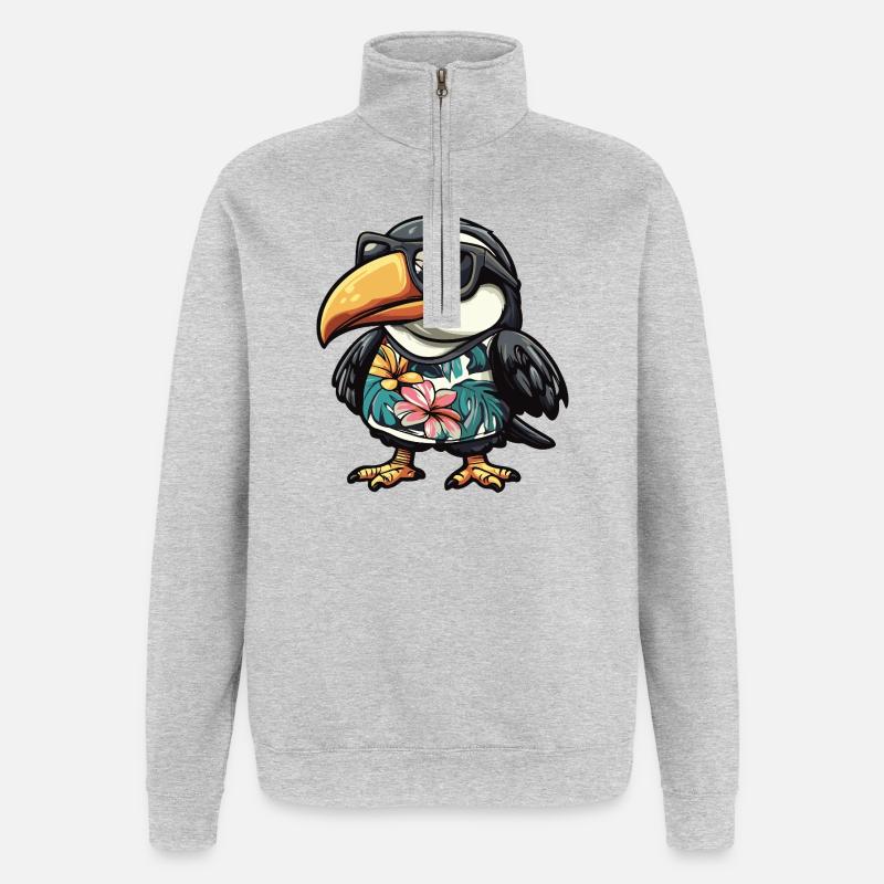 Tukan Vogel Comic Urlaub - Quarter-Zip-Sweatshirt - Grau meliert