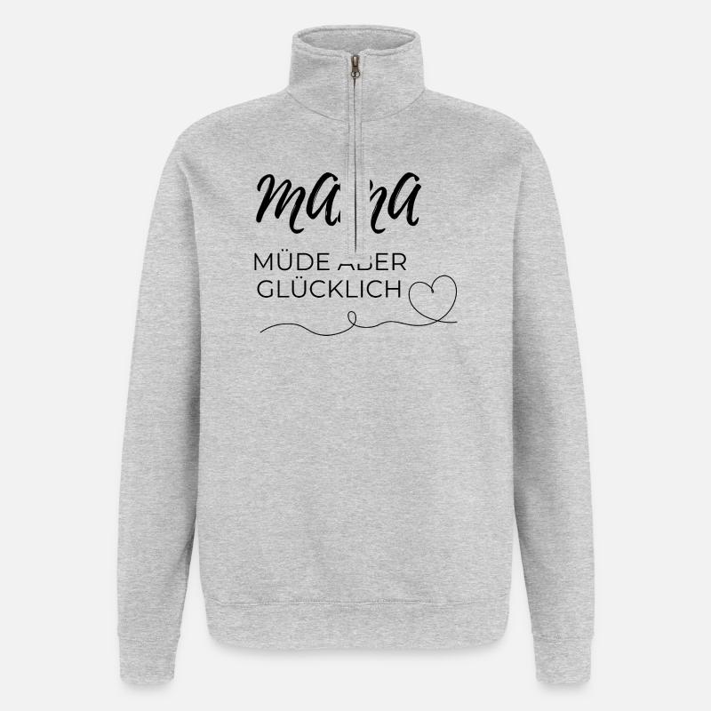Maman fatiguée - Sweat à zip 1/4 - gris chiné