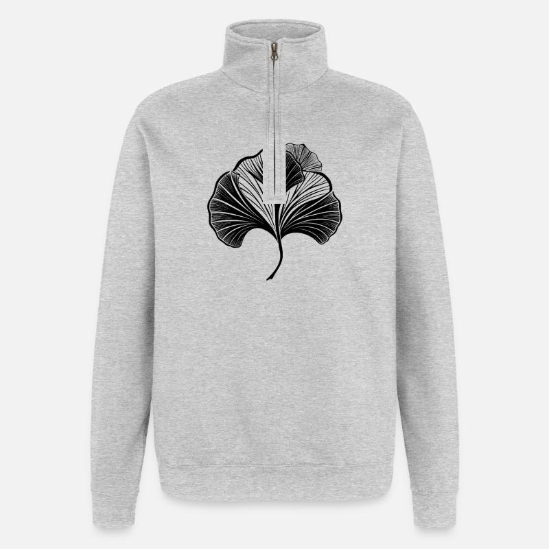 Feuille de ginkgo - Sweat à zip 1/4 - gris chiné