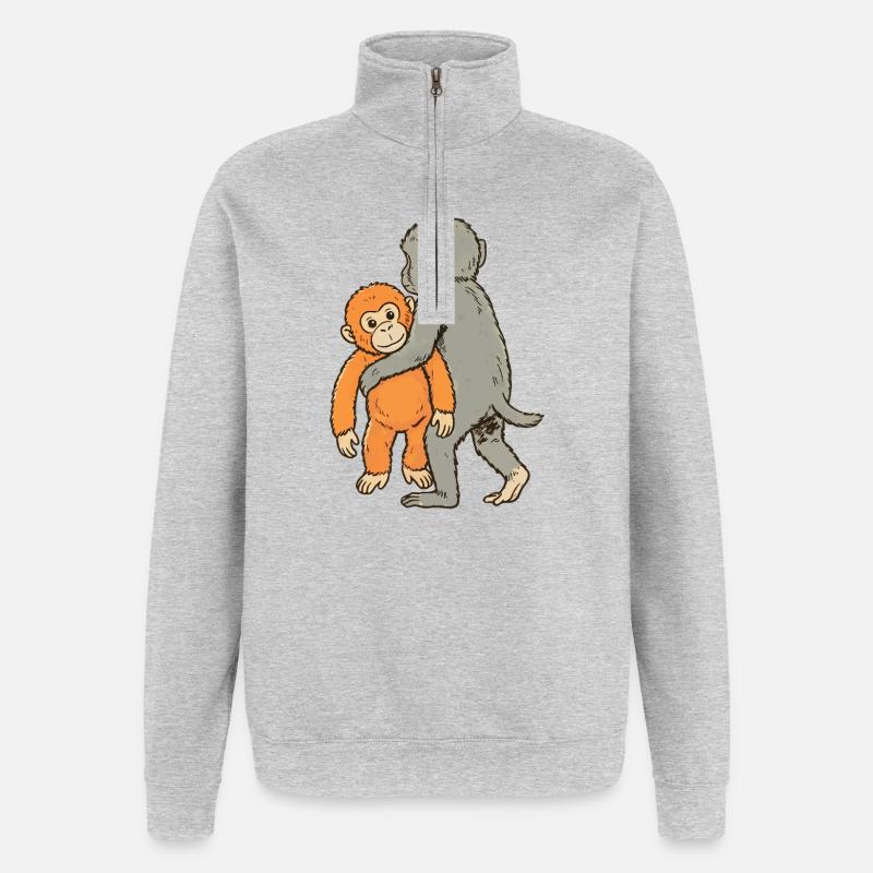 Bébé Singe Coup de Poing - Sweat à zip 1/4 - gris chiné