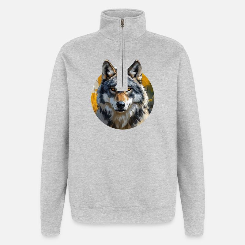 Wolf-Design - Quarter-Zip-Sweatshirt - Grau meliert