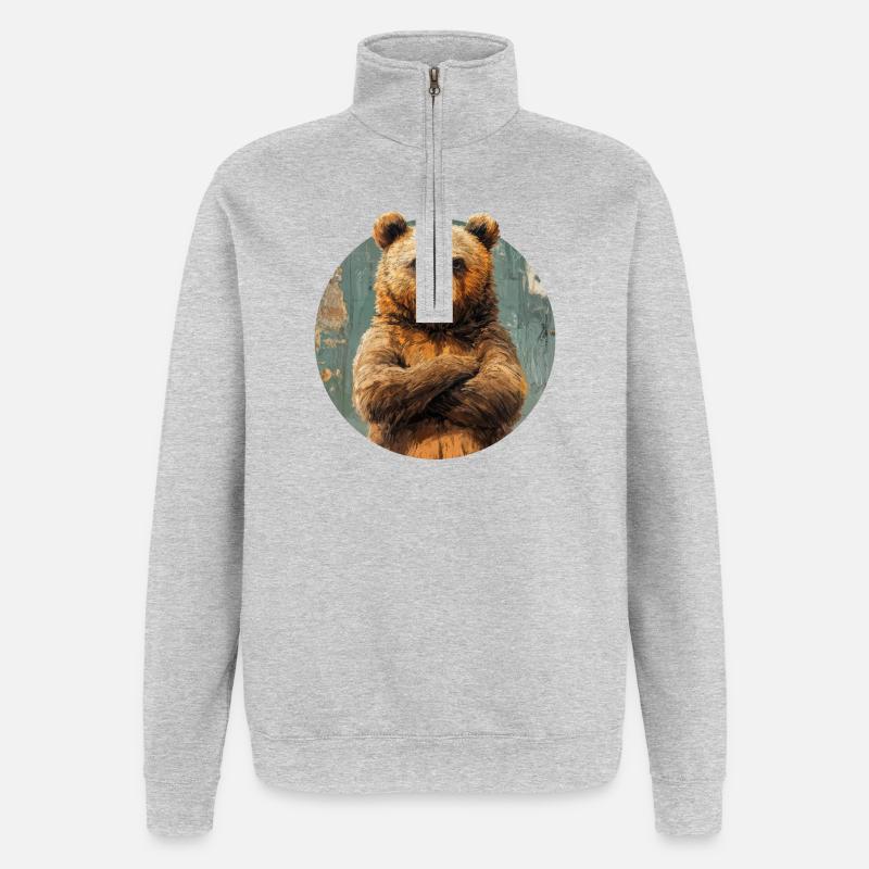 Bärendesign - Quarter-Zip-Sweatshirt - Grau meliert
