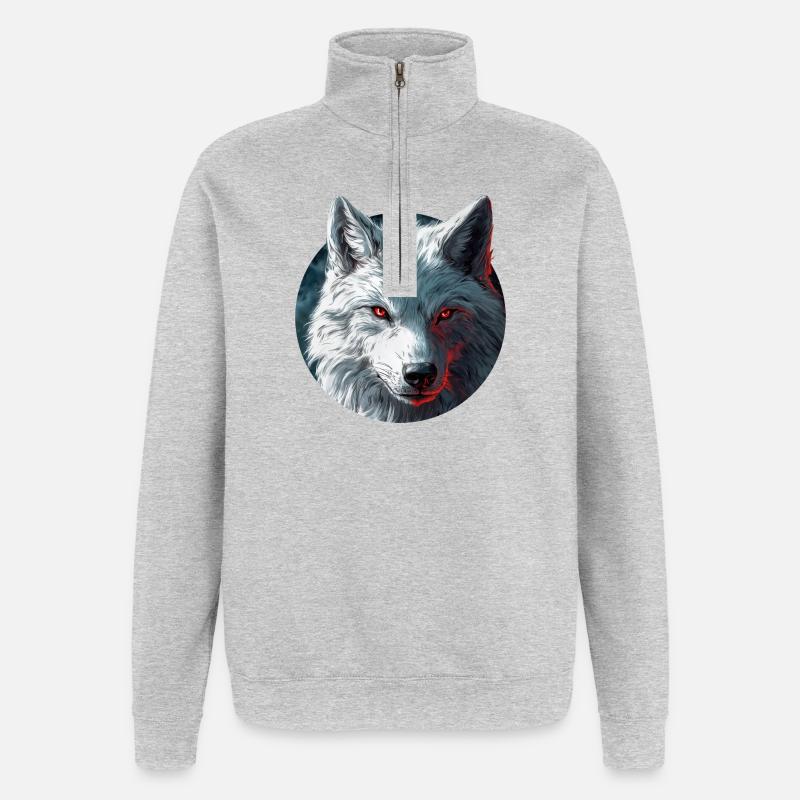 Wolf-Design - Quarter-Zip-Sweatshirt - Grau meliert