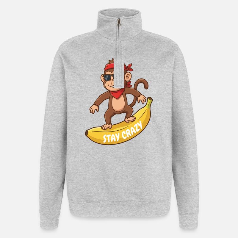 Stay Crazy Monkey on Banana - Quarter-Zip Sweatshirt - heather grey