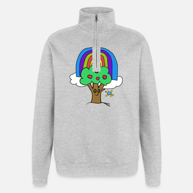 Regenbogen Apfelbaum Vogel Kinder - Quarter-Zip-Sweatshirt - Grau meliert