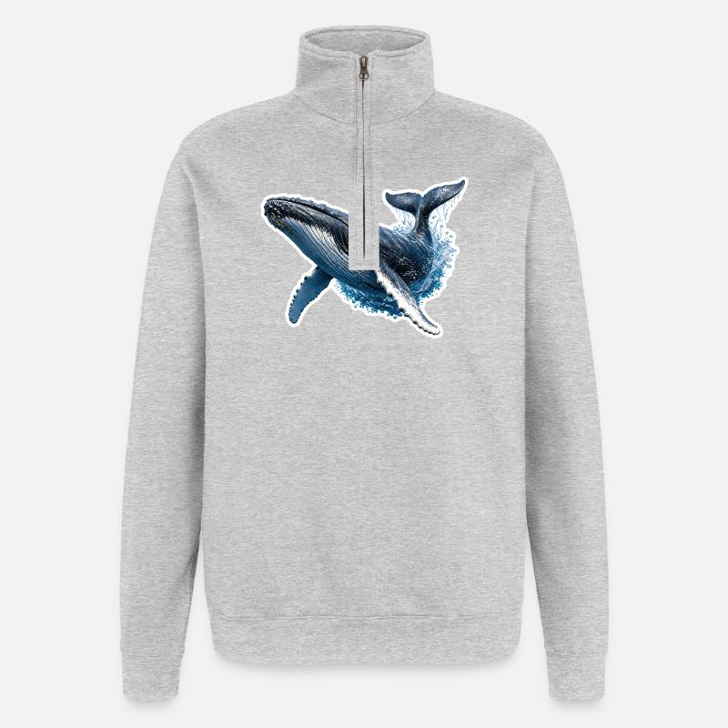 Springender Buckelwal – Dynamische Meeres-Illustra - Quarter-Zip-Sweatshirt - Grau meliert