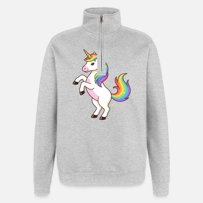 Regenbogen-Einhorn-Funkeln - Quarter-Zip-Sweatshirt - Grau meliert