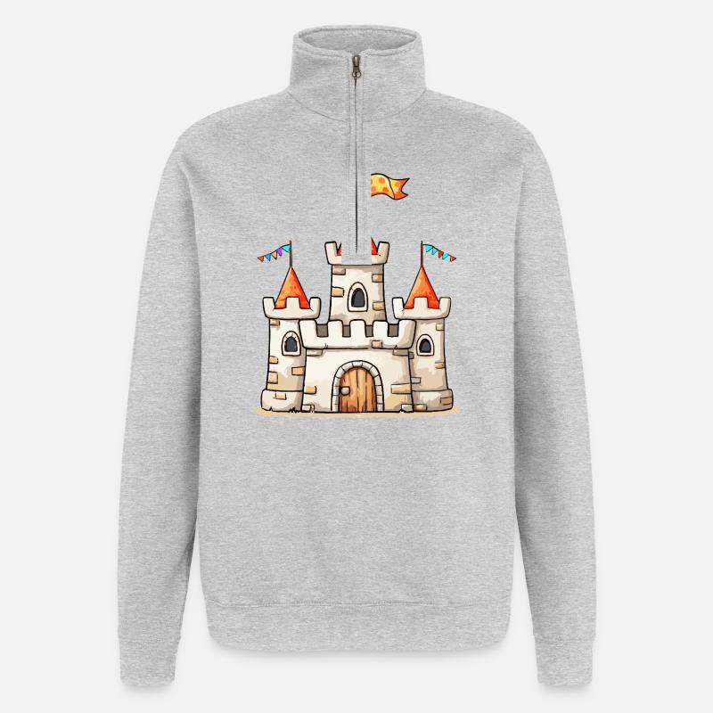 Sandbox Castle Illustration - Quarter-Zip Sweatshirt - heather grey