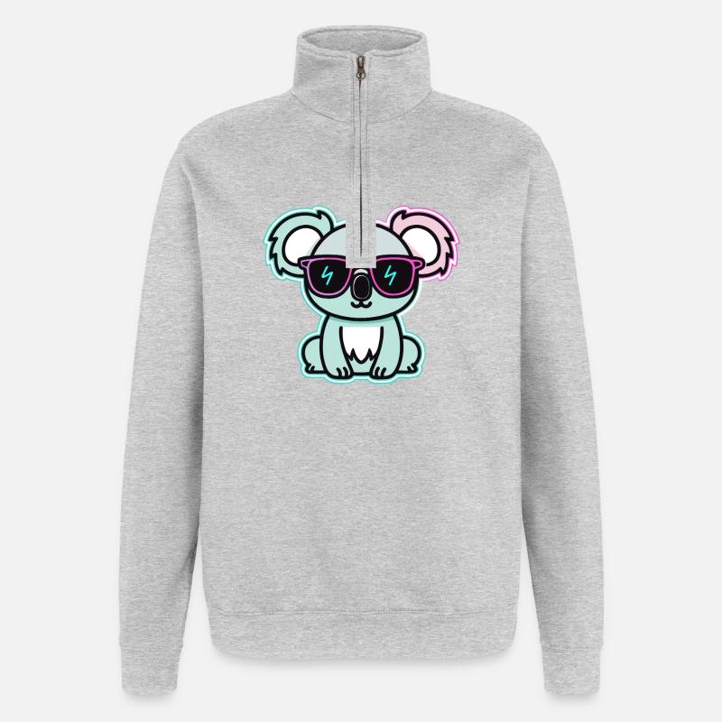 Koala néon lunettes - Sweat à zip 1/4 - gris chiné