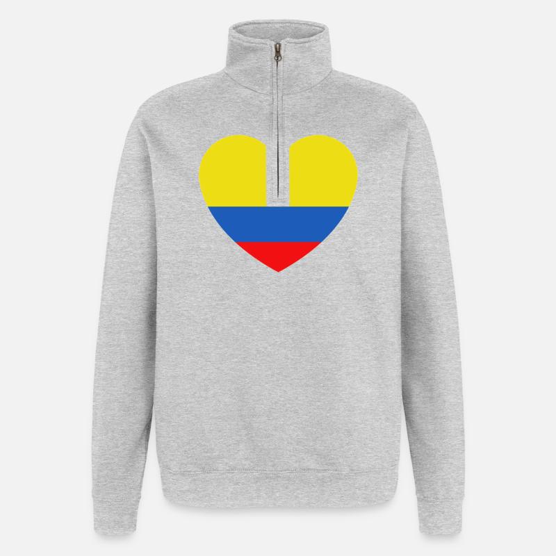 Cœur Drapeau Colombie - Sweat à zip 1/4 - gris chiné