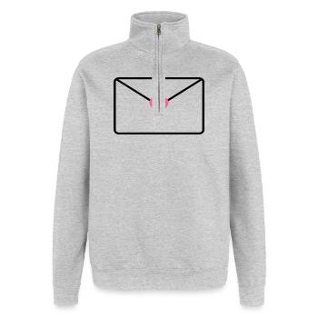 Enveloppe avec le cœur - Sweat à zip 1/4 - gris chiné - Devant - AI Model Female 172 light (172cm) & AI Model Male 178 dark (178cm)