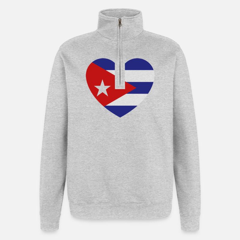 Drapeau du Cœur de Cuba - Sweat à zip 1/4 - gris chiné