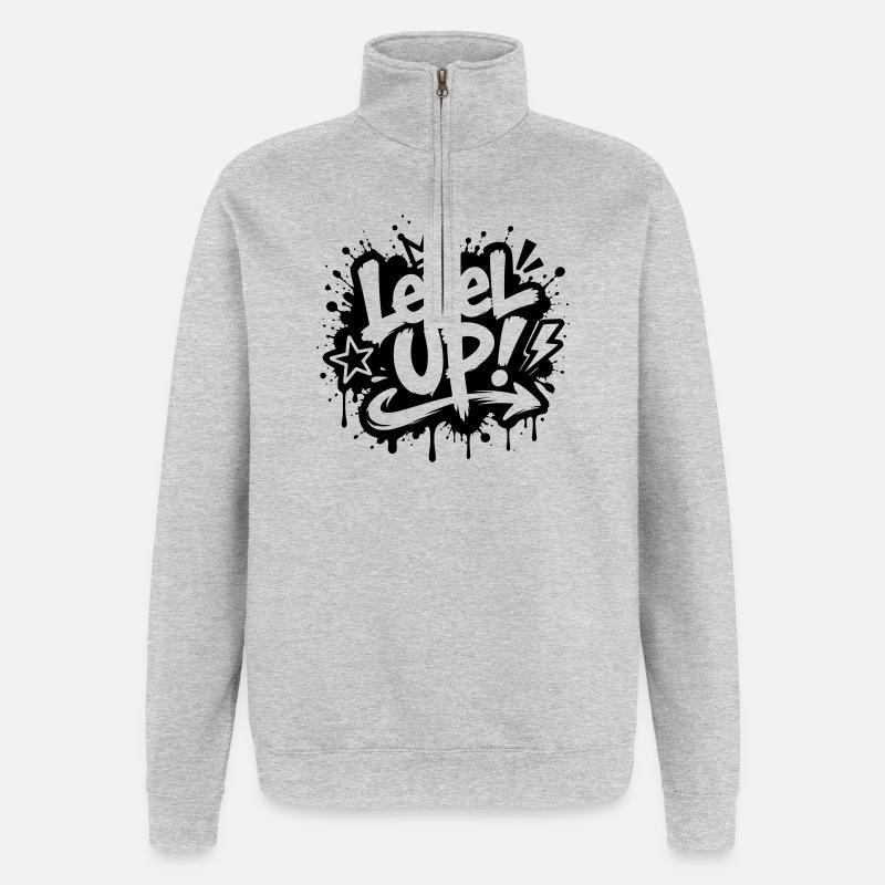 Level Up Gamer Graffiti Motif - Sweat à zip 1/4 - gris chiné