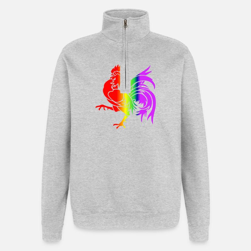 Bunter Regenbogenhahn - Quarter-Zip-Sweatshirt - Grau meliert