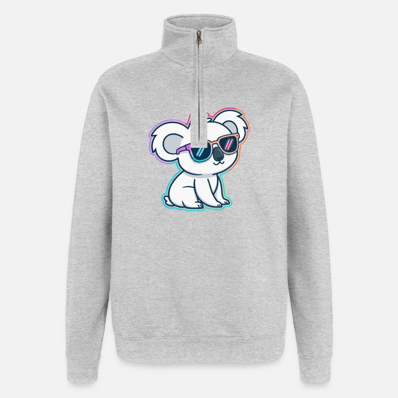 Koala néon lunettes - Sweat à zip 1/4 - gris chiné