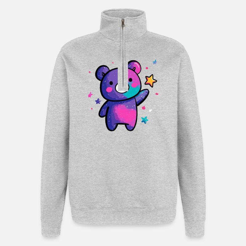 Kosmischer Panda Sternenzauber - Quarter-Zip-Sweatshirt - Grau meliert
