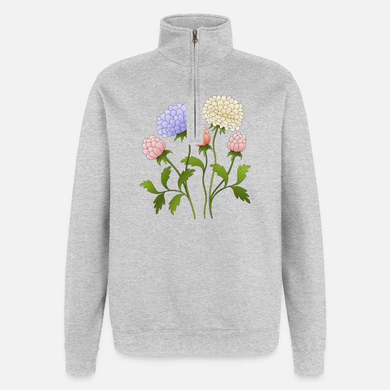 Fleur - Sweat à zip 1/4 - gris chiné