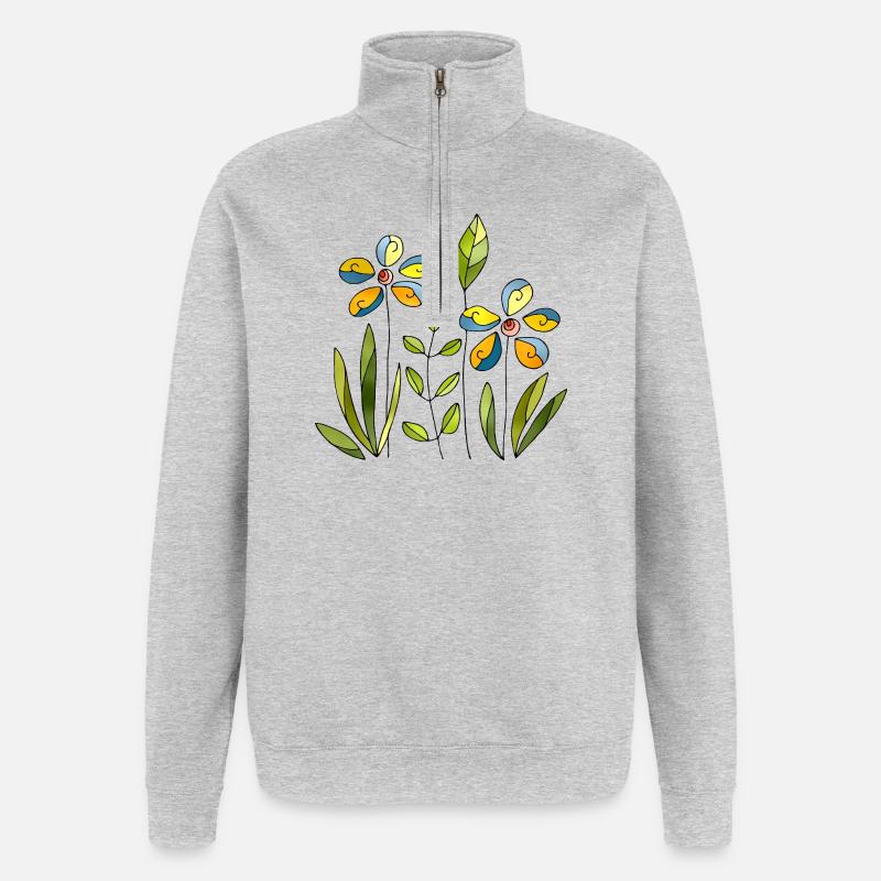 Blumen - Quarter-Zip-Sweatshirt - Grau meliert