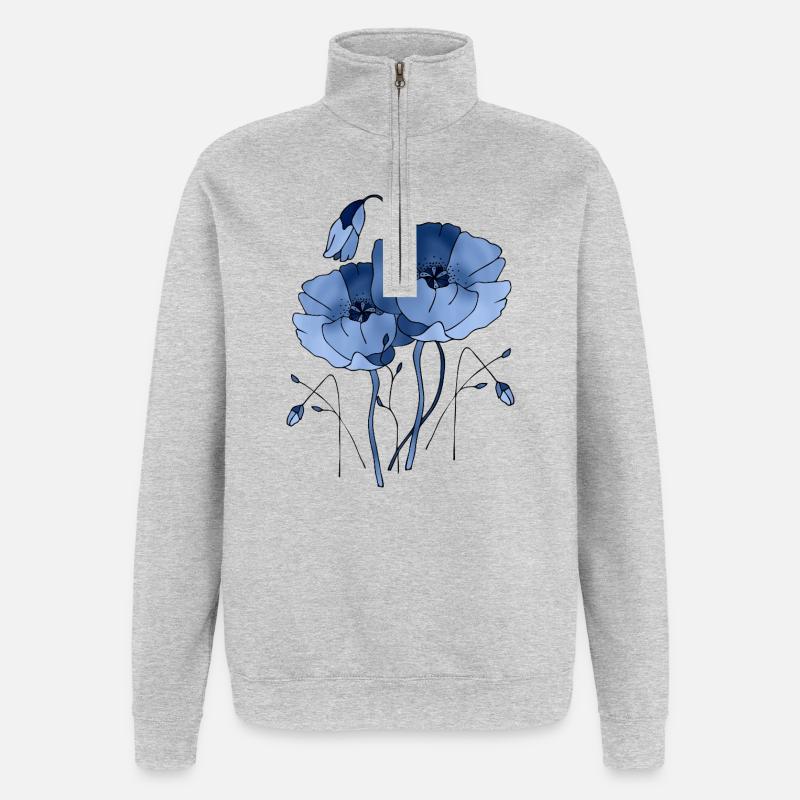 Blumen - Quarter-Zip-Sweatshirt - Grau meliert