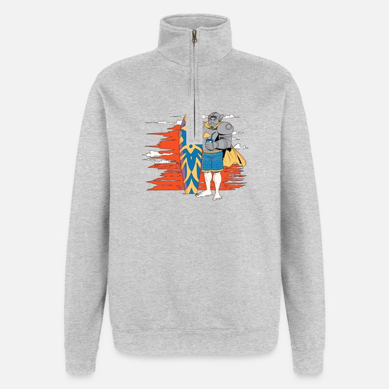 Chevalier surfeur dans le soleil couchant - Sweat à zip 1/4 - gris chiné