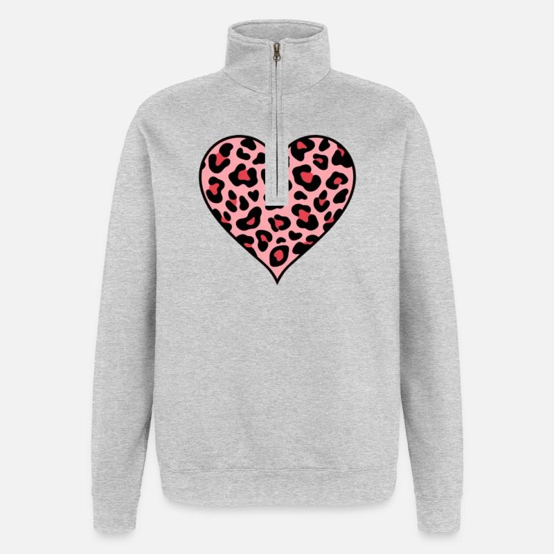 Cadeau léopard rose léopard en cœur - Sweat à zip 1/4 - gris chiné