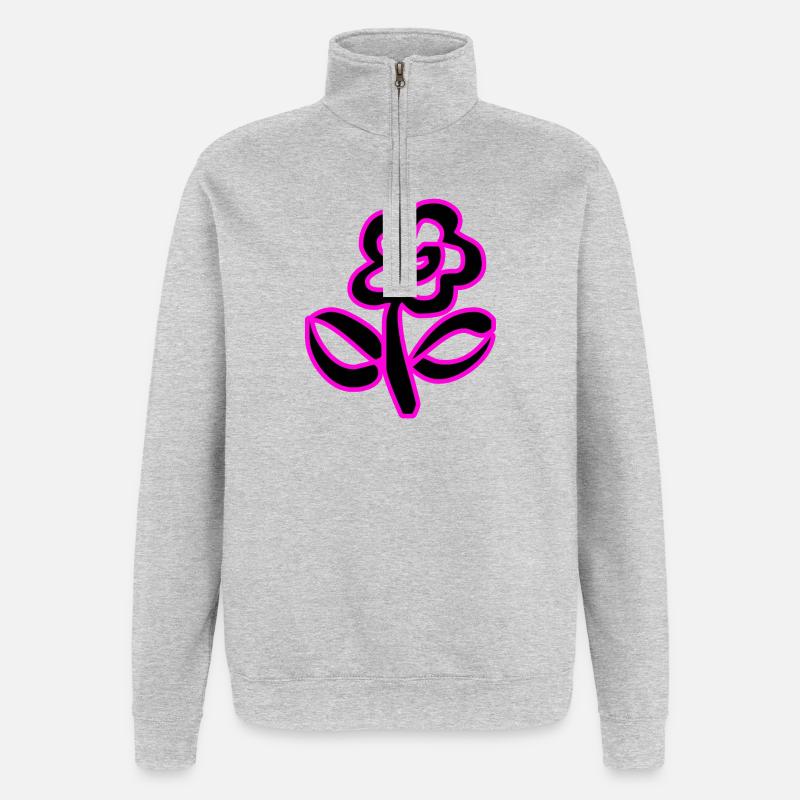 Fleur - Sweat à zip 1/4 - gris chiné