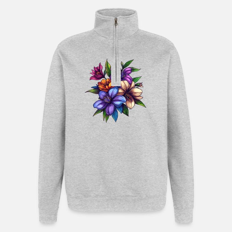 Tropisches Blütenbouquet – Farbexplosion - Quarter-Zip-Sweatshirt - Grau meliert