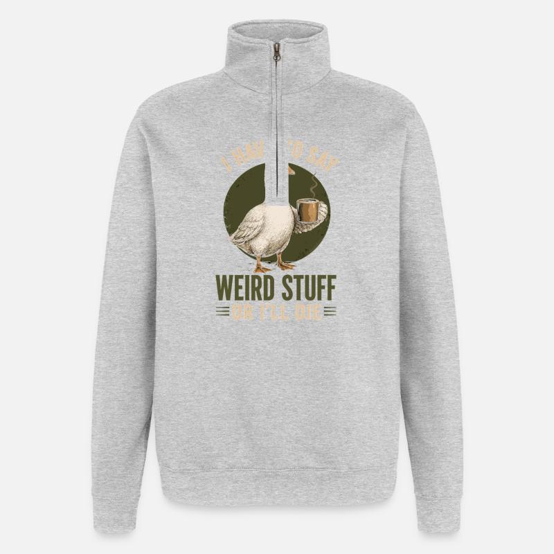 Quatsch-Ente mit Kaffee - Quarter-Zip-Sweatshirt - Grau meliert
