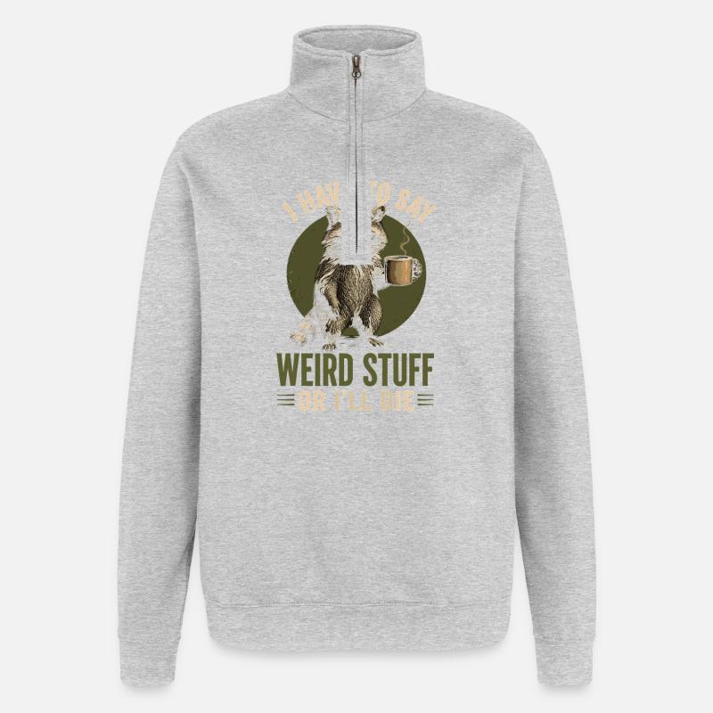 Raccoon Kaffee Spruch – Weird Stuff - Quarter-Zip-Sweatshirt - Grau meliert