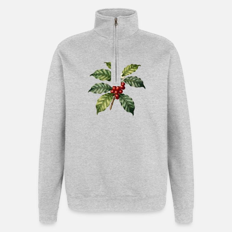 Illustrierter botanischer Kaffeebaum - Quarter-Zip-Sweatshirt - Grau meliert