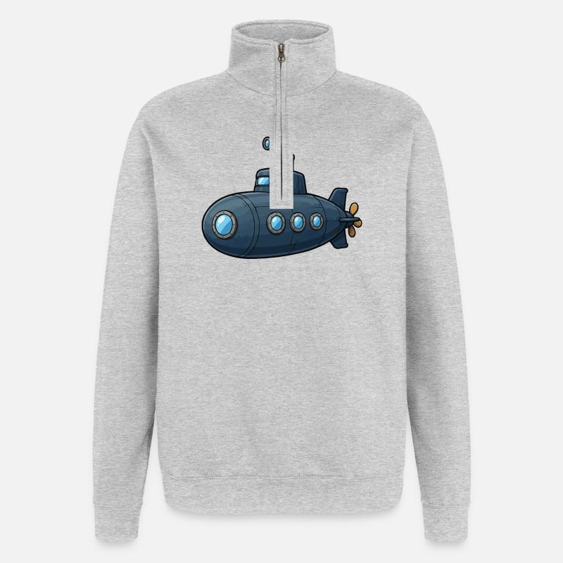 Aventure sous-marine du dessin animé bleu - Sweat à zip 1/4 - gris chiné