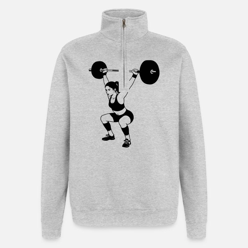 Gewichtheben - Quarter-Zip-Sweatshirt - Grau meliert