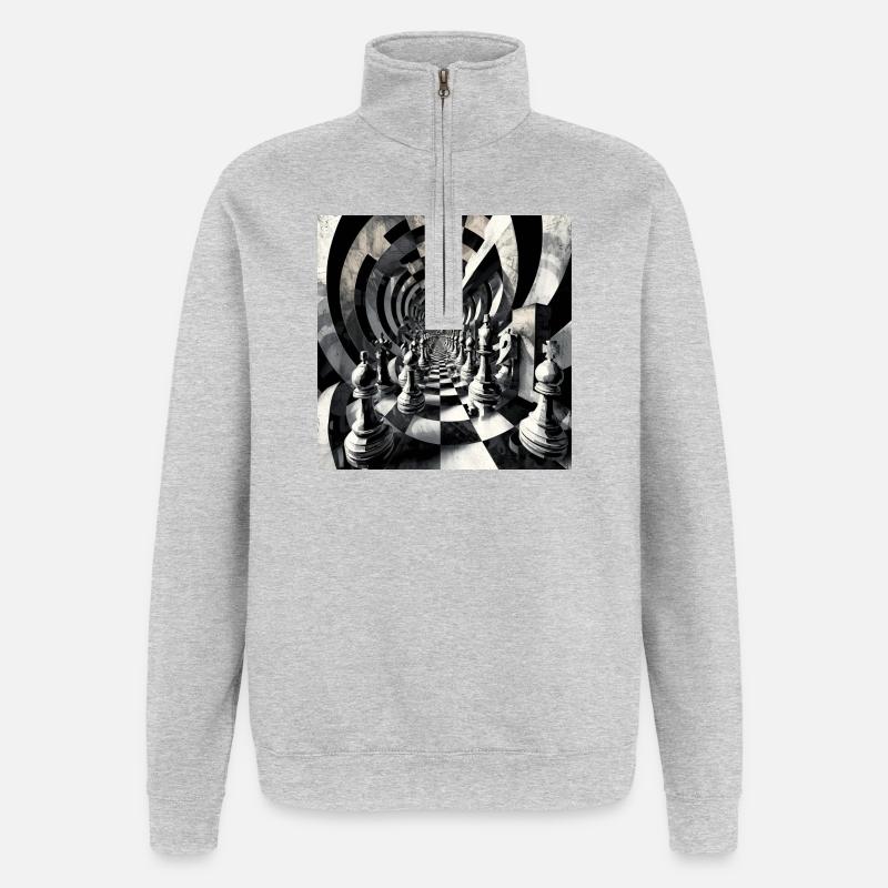 Spirale d’échecs en noir et blanc - Sweat à zip 1/4 - gris chiné