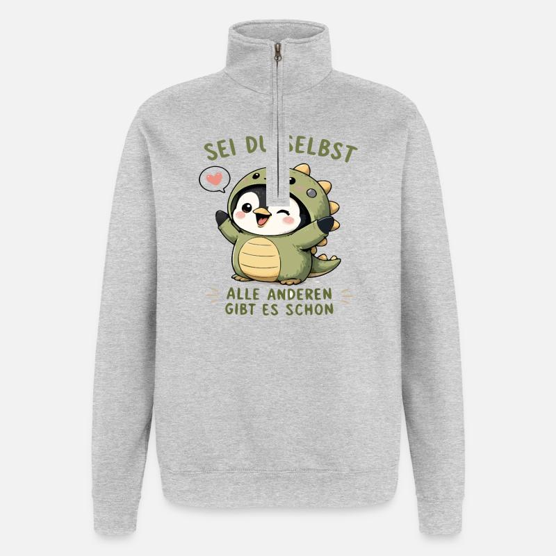 Sei du selbst - Pinguin - Quarter-Zip-Sweatshirt - Grau meliert