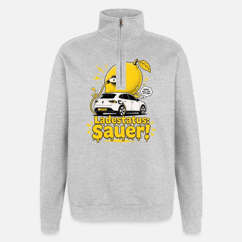 Ladestatus Sauer, E Auto Satire. - Quarter-Zip-Sweatshirt - Grau meliert