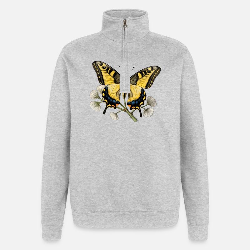 Papillon Machaon - gravure dessin - Sweat à zip 1/4 - gris chiné