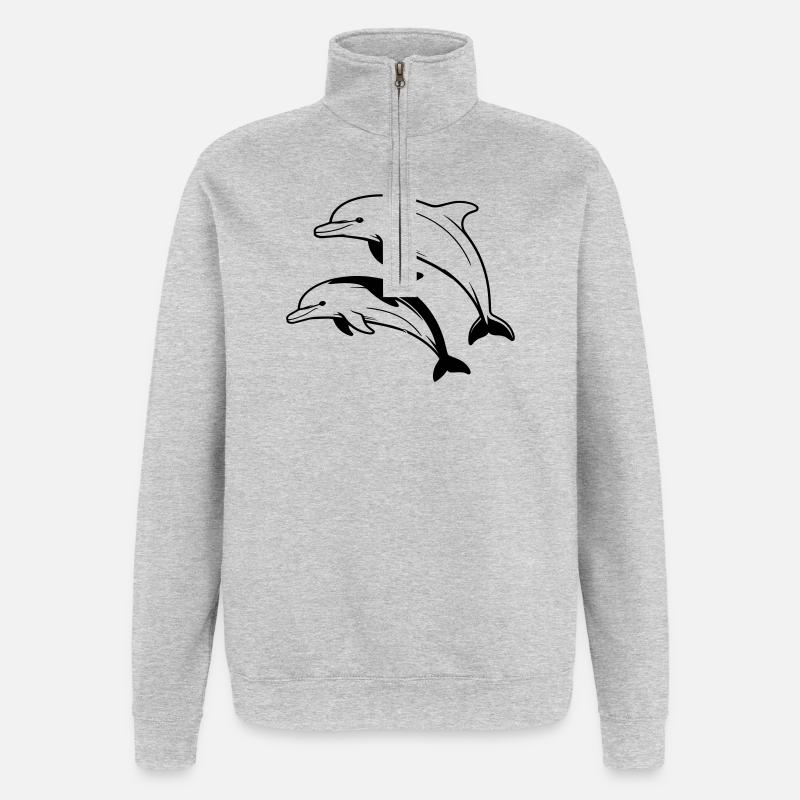 Dauphins - Sweat à zip 1/4 - gris chiné