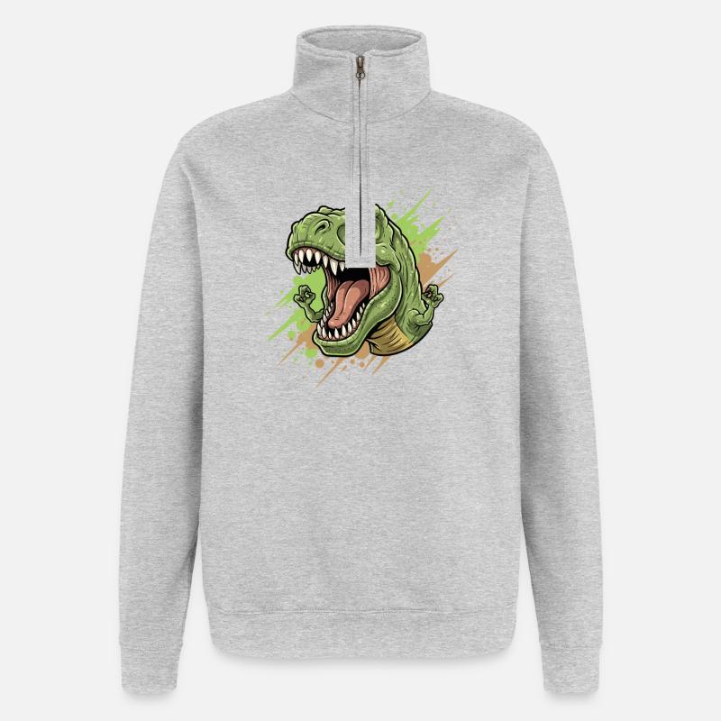 Wütender T Rex mit Farbschwall - Quarter-Zip-Sweatshirt - Grau meliert