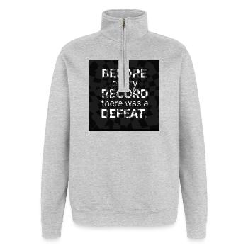 Before any record, defeat - Quarter-Zip Sweatshirt - heather grey - Front - AI Model Female 172 light (172cm) & AI Model Male 178 dark (178cm)